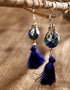 Blue Pottery Bead With Tassel Earring (Blue)